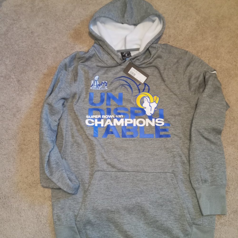 Nike dryfit SUPER BOWL LVI CHAMPIONS LOS ANGELES RAMS HOODED FLEECE Men's – Grey